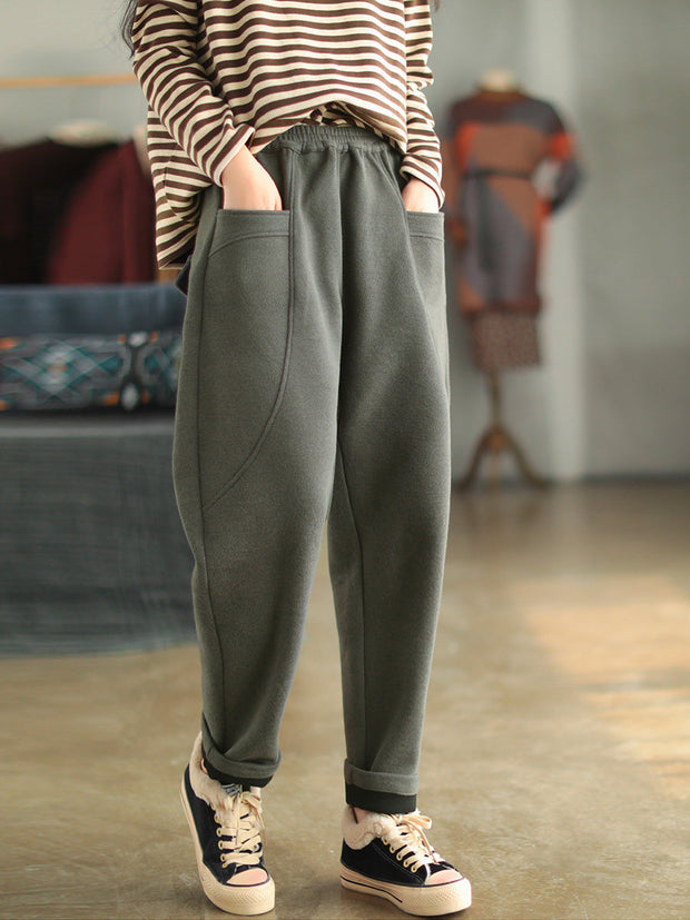 Women Winter Thicked Solid Warm Harem Pants – LinenVintage